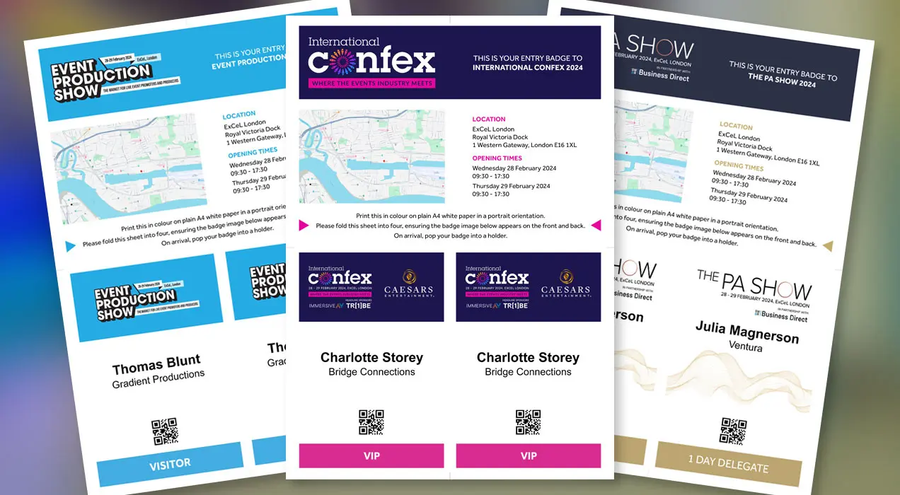 Print-at-home badges individually branded for each of the events