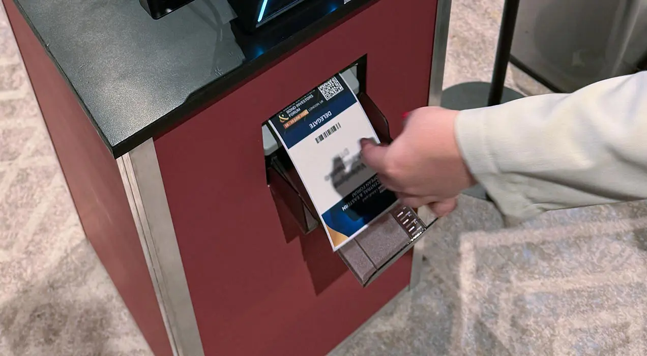 Badge being printed from a Printpod