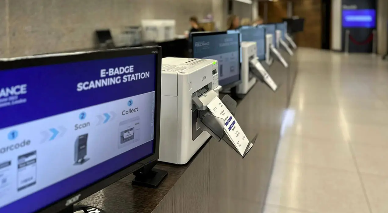 Onsite badge printing stations