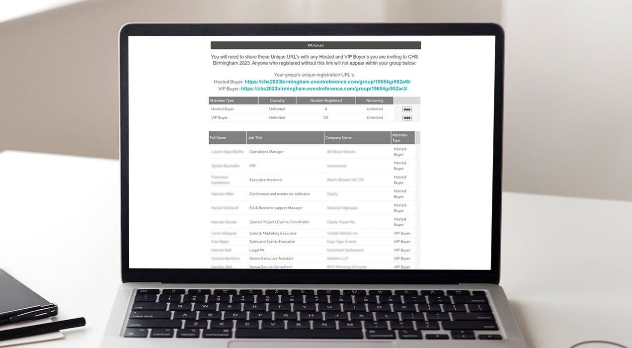 Group co-ordinator portal with attendee information