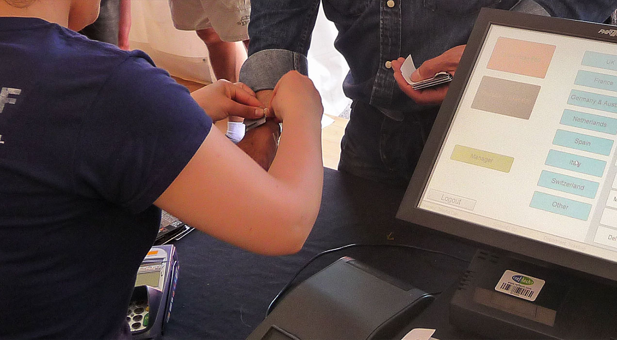 Putting a wristband on a person