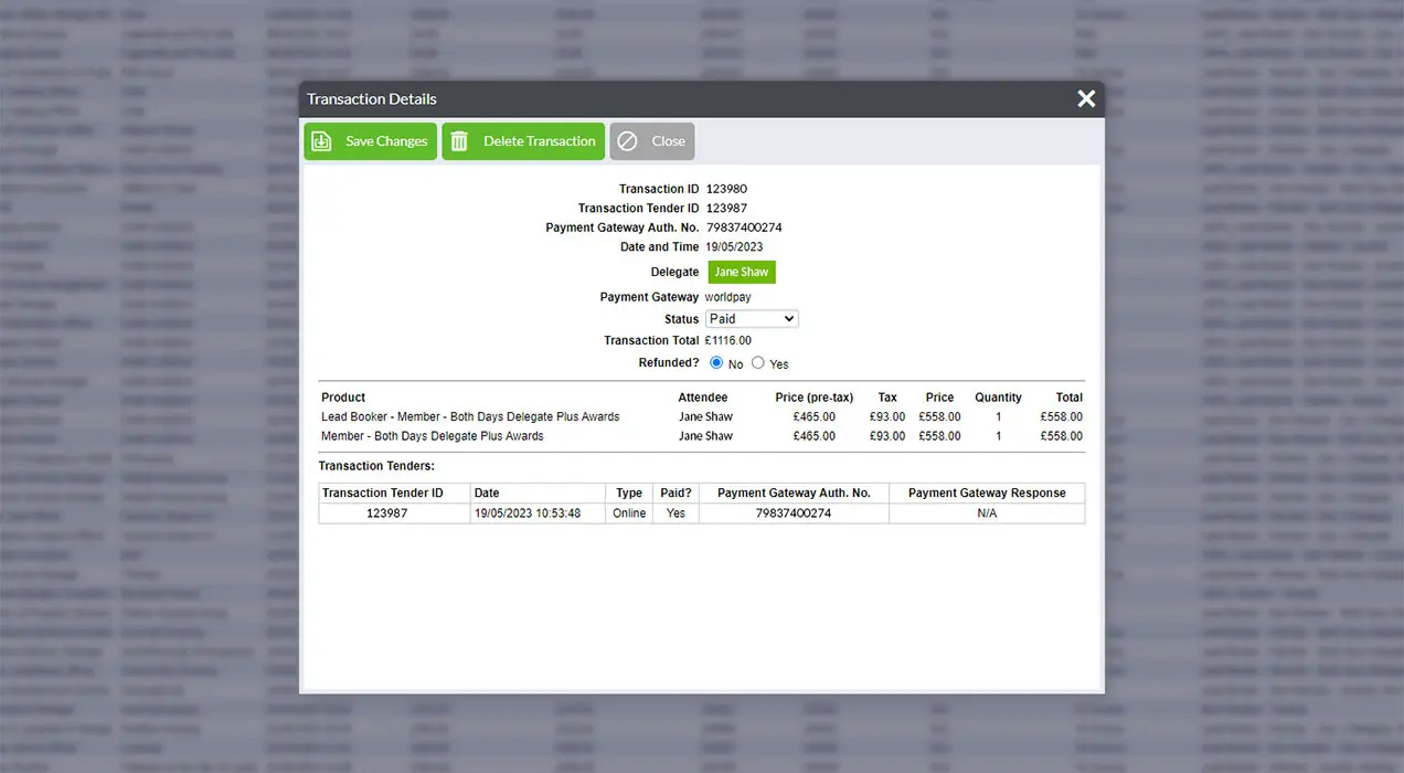 Transaction for an attendee