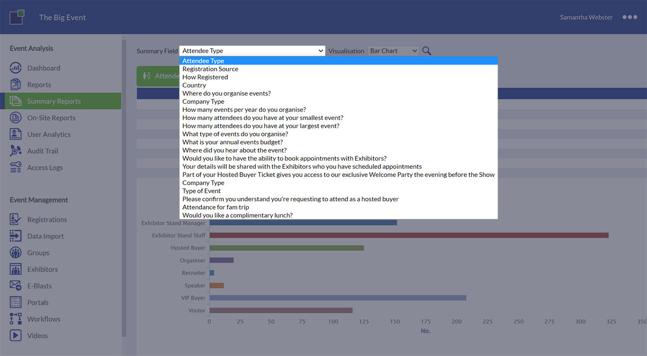 Selecting summary field from a drop-down list