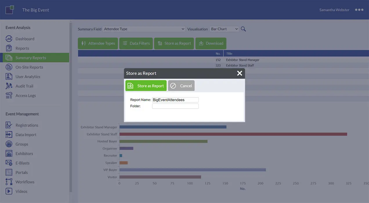 Choosing a report to store and save