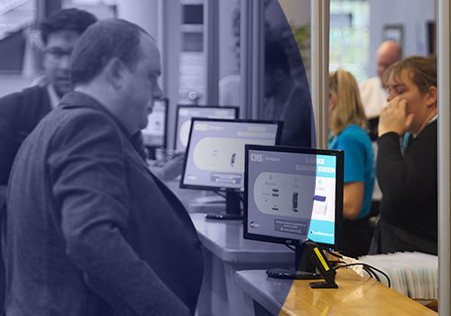 People using onsite registration system